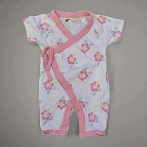 Monica & Andy Baby Girl Floral Kimono Romper – Pink Hibiscus Print with Side Tie